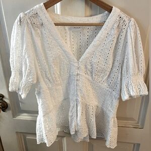 Vila Eyelet puff sleeve top